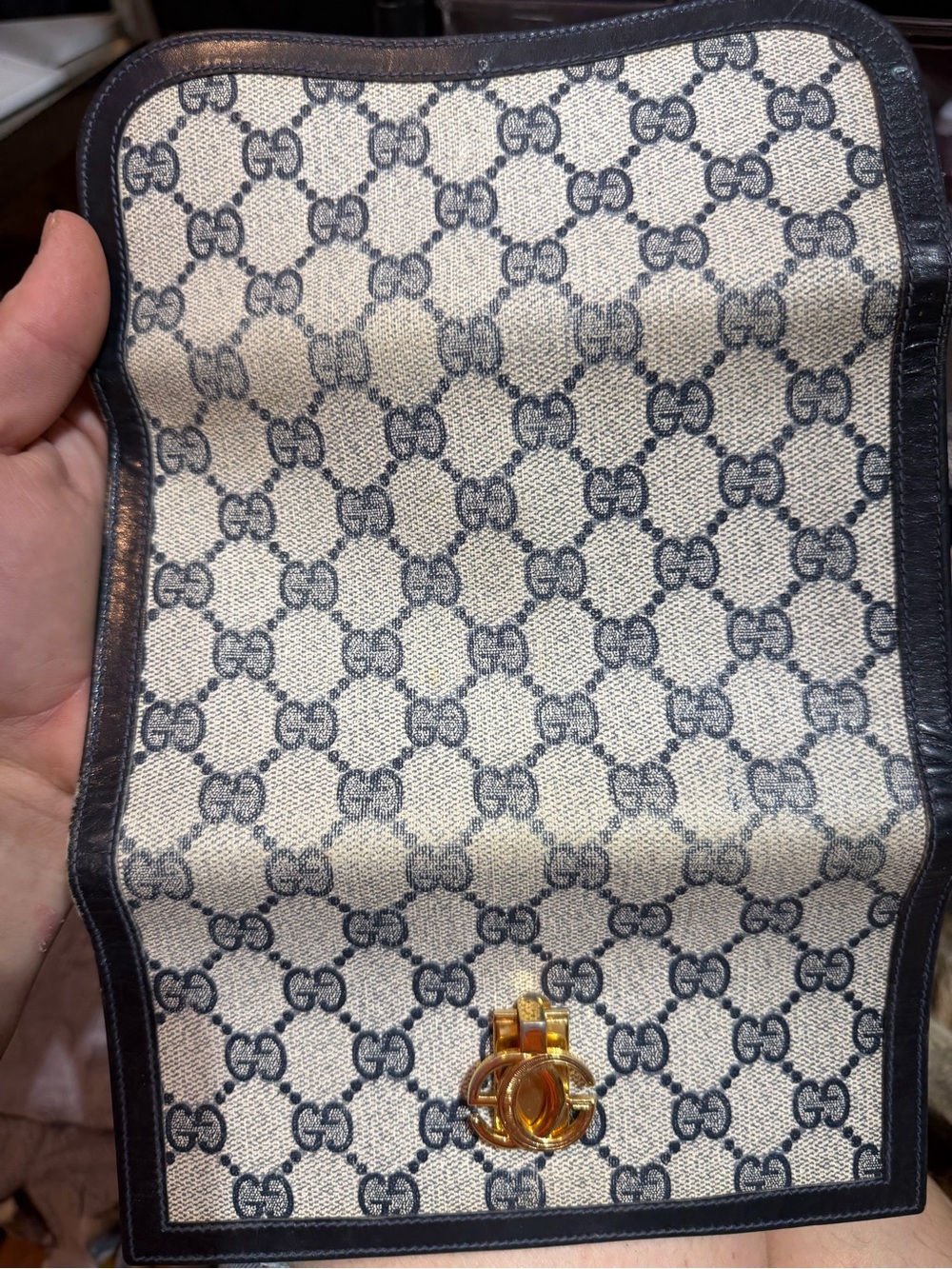 Vintage Gucci GG Supreme Monogram Wallet on Chain Navy Blue Crossbody Clutch Bag - Picture 10 of 10